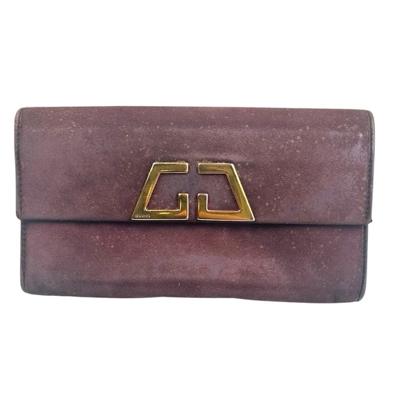 Gucci Vintage Suede Burgundy Long-Continental Style Wallet - Picture 1 of 8